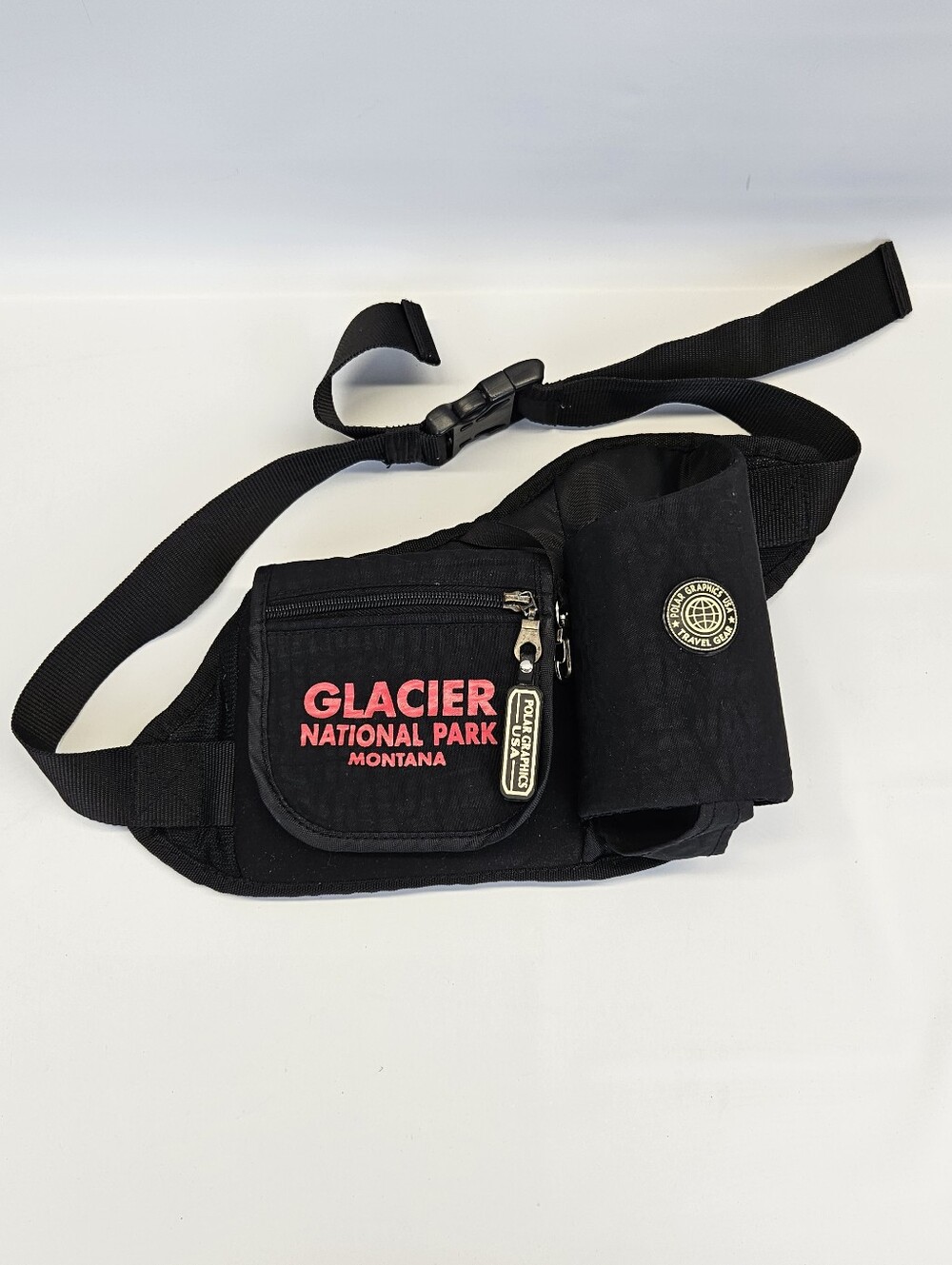 Vintage Fanny Pack Cup Pocket Hip Bag Belted Glacier National Park Nylon Hiking